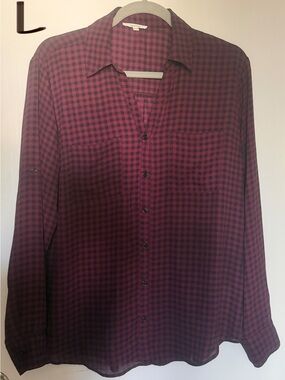 Men's Burgundy and Black Check Button-Up Shirt